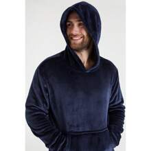City Comfort Pyjama Set Warm Fleece With Fluffy Hoodie - Navy Blue - View 3