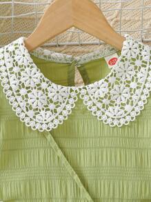 年轻女孩休闲荷叶边领泡泡袖连衣裙+配套简约百搭包包套装