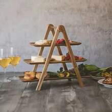 Bandeja de servir de madera de 3 niveles, madera dura de acacia, sin necesidad de energía, organizador de cocina, soporte de exhibición para buffet para uso doméstico, hotel y restaurante