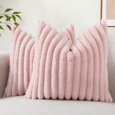 Faux Fur Cozy Soft Striped Decorative Throw Pillow Covers,Velvet Pillowcase Cushion Case For Sofa Couch