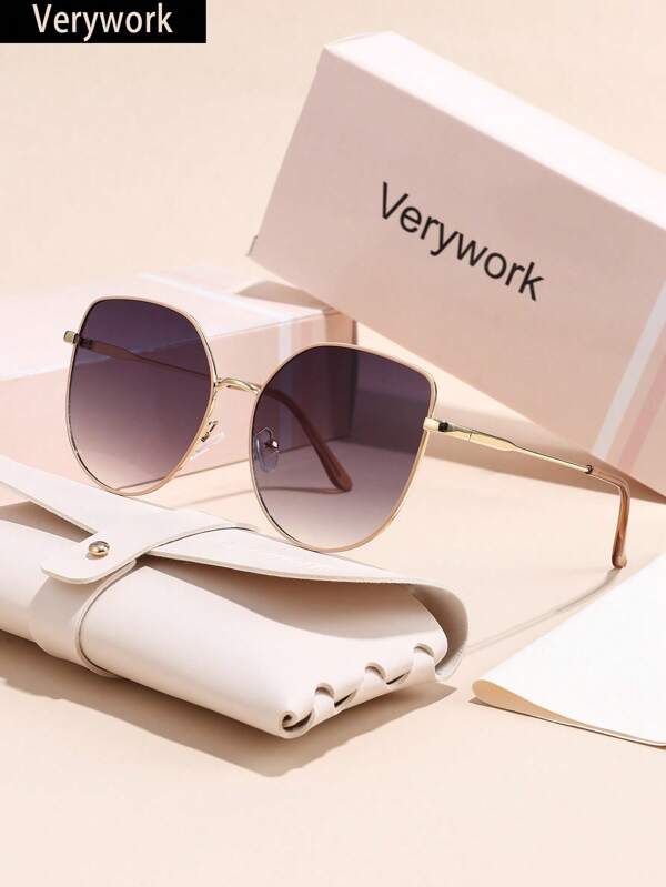 Verywork 1pc Oversized Classic Vintage Superior Quality Ins Style Brand Design Anti-UV Women Sunglasses For Driving Shopping Golf Outdoor Tropical Beach Vacay Fashion Accessories Fashionable Shade Elegant Outfit Family Outings Travel Vacation Holiday For Summer Beach Vacation,Outdoor,Travel