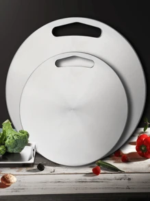 1 件圆形不锈钢切菜板，防滑防锈砧板，多功能用于食物准备、肉类解冻、面团揉面，适合家庭和户外使用 - 不銹鋼色 - 查看 12