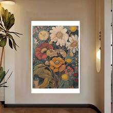 Framed Vintage Floral Print,Vintage Botanical Wall Painting,Flower Wall Art,Boho Wildflowers Poster,Floral Print Mid Century Style Wall Art For Home Apartment Living Room Dorm Wall Decor - Framed - View 2