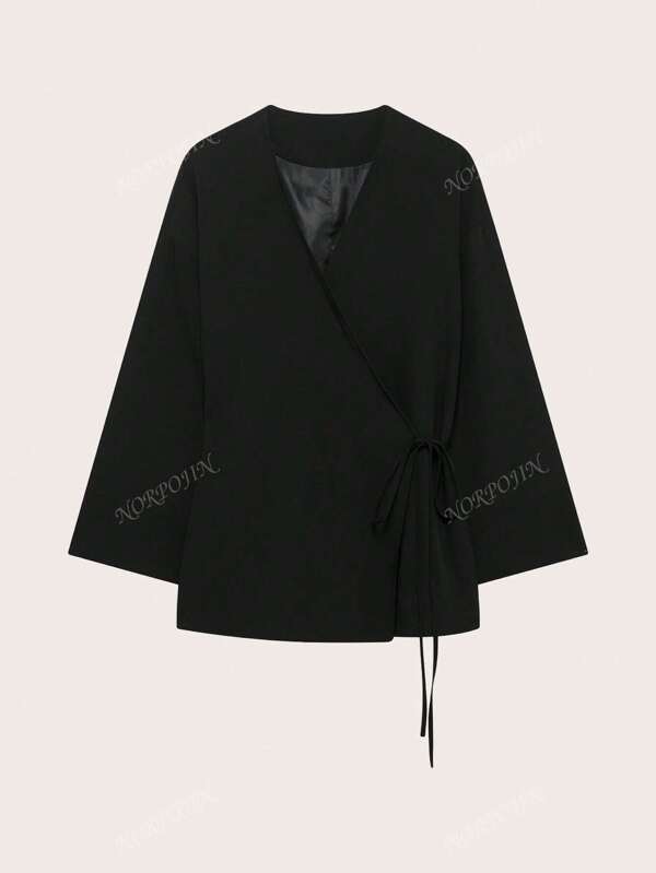 Lässige einfarbige Jacke im Kimono-Stil mit Gürtel, geeignet für Frühling und Herbst