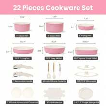 GUIRE Kikcoin 22 Pcs Pots Pans Set Nonstick Complete Cookware Set With Lids,Detachable Handle,PFAS-Free,Dishwasher Oven Safe,Kitchen,Gift 80921