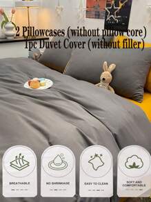 Set de ropa de cama para dormitorio de 3 piezas en gris oscuro y amarillo mostaza, super suave, que incluye 1 funda de edredón y 2 fundas de almohada, lavable a máquina, sin relleno - Gris Oscuro - Ver 6