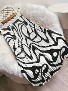 New Arrival Spring/Summer Black & White Contrast Pleated A-Line Skirt, Draping Slimming Design, Retro French Style, Versatile For Commute, Date, Daily Wear, Suitable For Multiple Occasions, Fashionable Women's Skirt For Elegant, Vacation, Party, Beach, Valentine's Day - Multicolor - View 1