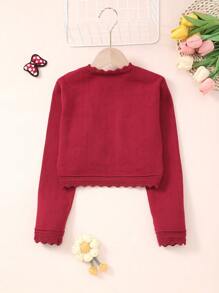Áo len cardigan viền vỏ sò trơn màu thanh lịch cho bé gái - Màu Đỏ Sâu - Xem 7