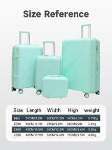 PP Material Travel Suitcase, 24-Inch Silent Spinner Luggage, 20-Inch Carry-On, Large Capacity With Password Lock, 14-Inch Makeup Case Graduation - Purple - View 3