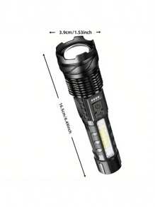 1pc Multifunctional Ultra Bright Flashlight, 7 Modes, Type-C Rechargeable Flashlight With Lithium Battery, Adjustable Focal Length, COB Side Light, Black Flashlight, Suitable For Outdoor Hiking/Camping/Fishing/Hiking