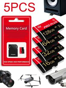 5-Pack Micro SD Card With Adapter (128GB/64GB/32GB/16GB/8GB/4GB/2GB/1GB/512MB-64MB) - High-Speed ​​TF Memory Card For Smartphones, Cameras, Dash Cams, Switch, Tablets, Etc. | UHS-I Class 10, 4K Video Storage, Reliable Performance | 100% Authentic - màu đen - Xem 1