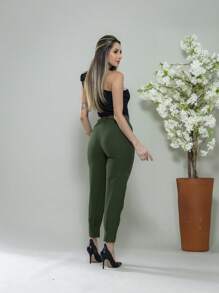 Carrot Pants With Zipper On The Leg, Tailored C3095 - Army Green - View 7