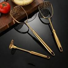 Triturador de patatas de acero inoxidable para el hogar, triturador manual de alimentos, prensador de ajo suave, exprimidor de calabaza, utensilios de cocina, herramientas domésticas - plata A - Ver 3