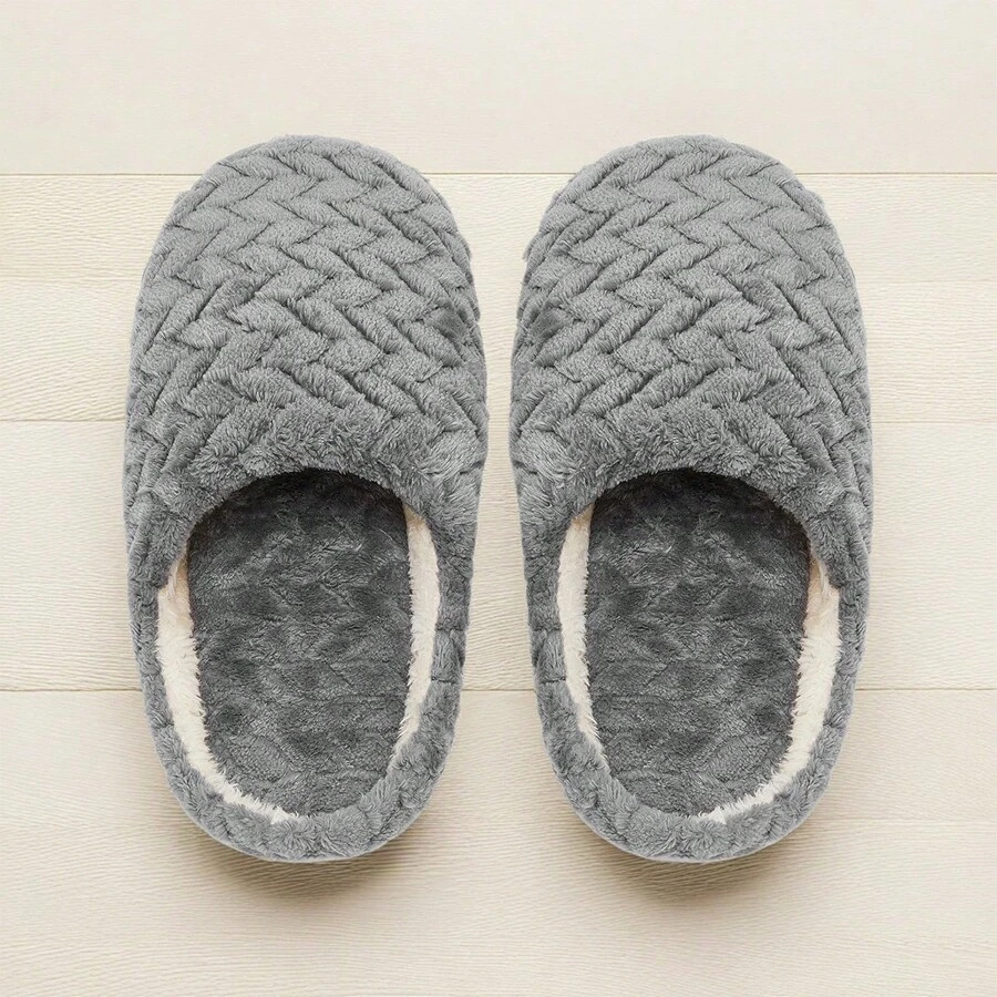 Plush Winter Indoor Slippers Simple Solid Color Warm Anti-Slip Home Shoes For Women