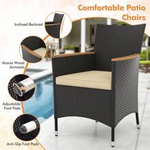 5PCS Dining Table Set For 4 Rattan Conversation Set W/ Umbrella Hole Patio - Beige - View 5