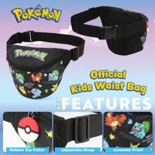 pokemon Bag Bum Bags Travel School Festival Lightweight Adjustable Fanny Pack Waist Zipped Pocket Pikachu Gift - Black - View 3