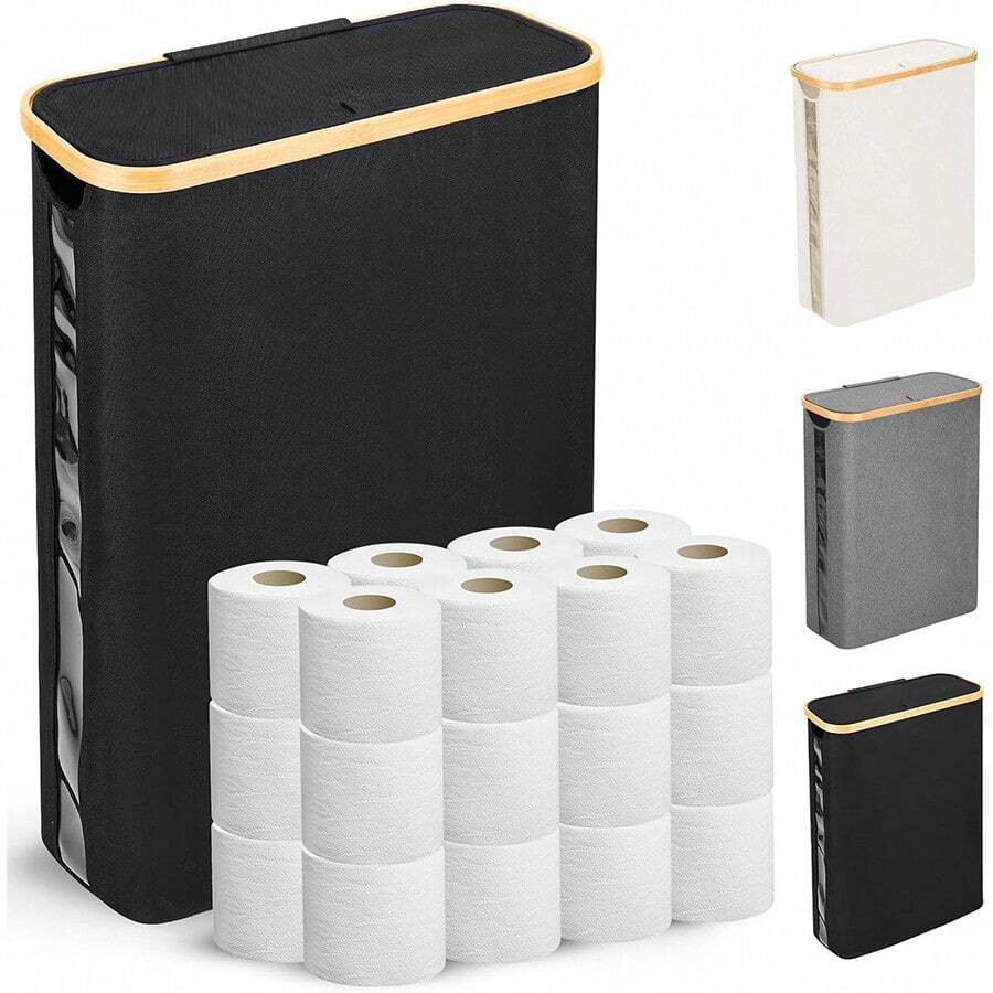 Cesta de almacenamiento de papel higiénico grande con tapa, organizador de papel higiénico delgado, puede contener hasta 20 rollos regulares o 15 rollos mega. Decoración del hogar y del baño, organizador del baño, decoración de otoño, de vuelta a la escuela