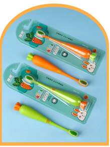 2pcs Carrot Shape Standing Children's Soft Bristle Toothbrush, Suitable For 2-3-6-12 Years Old Kids