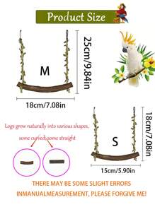 1 pieza Columpio de vid para loro, disponible en dos tamaños (15cm, 18cm), columpio con diseño de Peony Feng Huang Tiger para que trepe y raspe, suministros inteligentes para aves, accesorios para jaula de pájaros, juguete para loros (madera natural crecida en varias formas, algunas curvas, otras rectas)