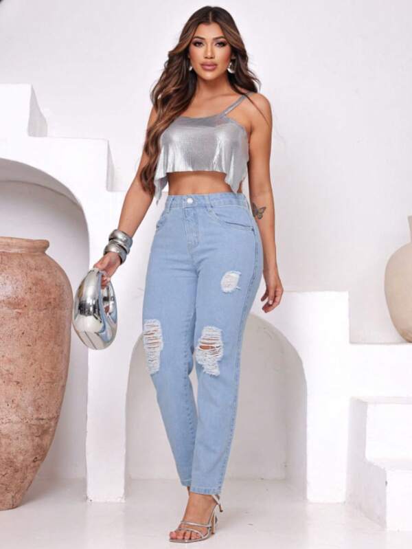 Calça Jeans Feminina Mom Clara com Rasgo Modelo Lançamento 2025
