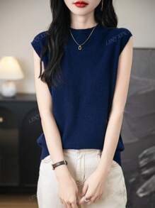 Hauts d'été élégants pour femmes 100% laine mérinos mignons, pull sans couture monofilaire, hauts en tricot à col montant sans manches pour femmes, décontracté printemps été, nouveaux hauts en laine pour femmes