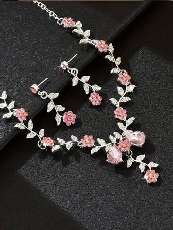 1 set solroskristall smyckesset: halsband och örhängen för kvinnor, bröllopsfesttillbehör