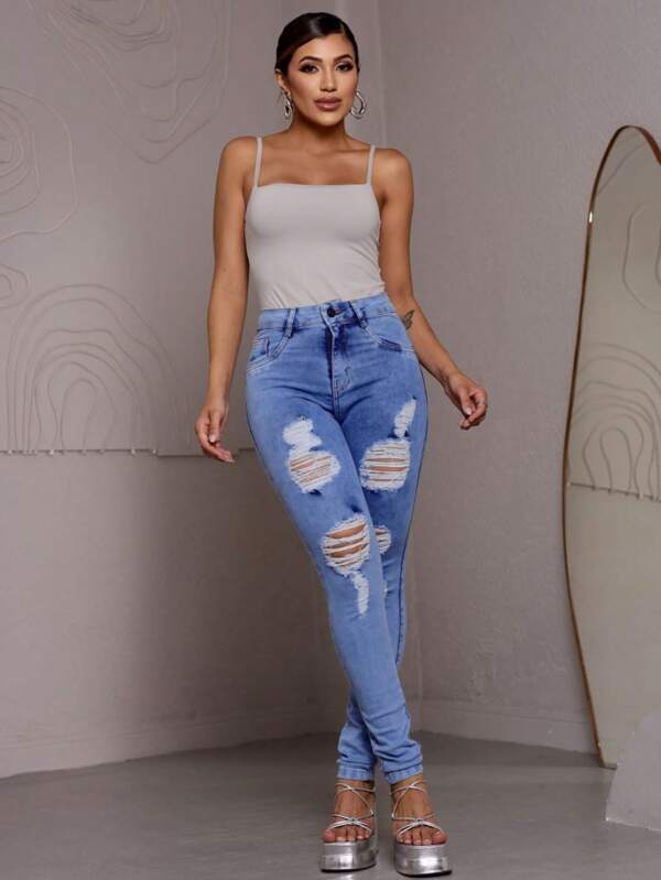 Calça Jeans Feminina Skinny CLara Com Rasago Modelo Lançamento 2025