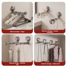 Adjustable Suction Cup Hanger, Mountable Storage Hook For Home & Balcony, Telescopic Design With Knob, Multi-Function Hanging Rack, Wall-Mounted Clothes Hanger, Drying Rack Suction Cup Hanger Storage Solution, Portable Retractable Clothes Rack, Suitable For Home, Travel