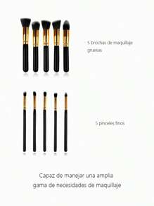 Set completo de 10 brochas de maquillaje de calidad profesional, brocha para polvos + brocha para colorete + brocha para iluminar + brocha para sombras de ojos + brocha para delinear pestañas | fácil de usar para principiantes, cerdas de fibra suave, portátil y multifuncional, esencial para el maquillaje diario y delicado, set de brochas de maquillaje