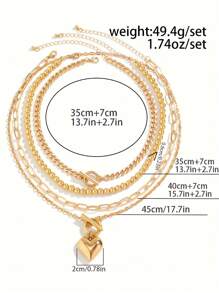 1 Set Of 4 Pcs European & American Style CCB Bead, OT Clasp, CCB Heart Pendant Necklace Set, Suitable For Gift & Everyday Wear - CCB Love OT Buckle Necklace Set - View 6