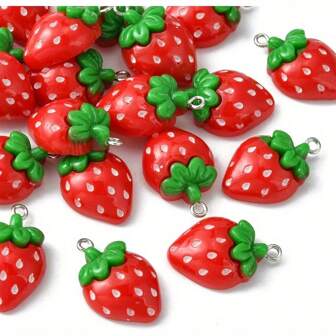红色树脂水果草莓形平背装饰，草莓珠适用于 DIY 珠宝制作耳环项链背包手链发夹手机壳剪贴簿