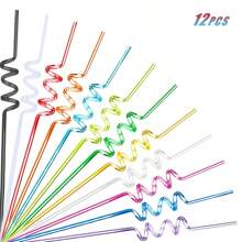 4/6/8/10/12 件 10.24 英寸 PET 可重复使用螺旋吸管，适用于家庭聚会、生日派对、主题派对、节日派对、婚礼、鸡尾酒吧、海滩、厨房用具、派对礼物、学校用品 - 彩色 - 查看 1