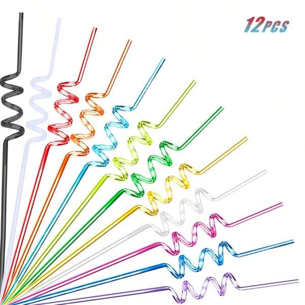 4/6/8/10/12pcs 10.24" PET Reusable Spiral Drinking Straws, Suitable For Family Gatherings, Birthday Parties, Theme Parties, Holiday Parties, Weddings, Cocktail Bars, Beaches, Kitchen Utensils, Party Gifts,School Supplies