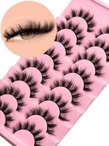 8 Pairs False Eyelashes 3D Fluffy Dramatic Eyelashes Fluffy Thick Lashes Volume Natural Look Fake Lashes Soft Fluffy Makeup Tools - Black - View 2