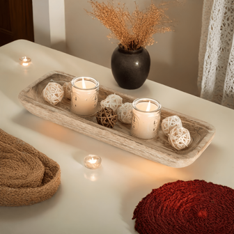 1个木质托盘，可放置烛台，乡村风格长窄派对托盘，适用于餐厅、厨房、婚礼、圣诞节、节日装饰 - 母亲节礼物