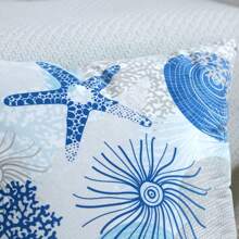 1pc Nautical Coastal Throw Pillow Covers Outdoor Decorative Beach Ocean Themed Throw Pillowcases Starfish Seashell Square Cushion Cover For Couch Bedroom Living Room 16x16 Inches, Blue