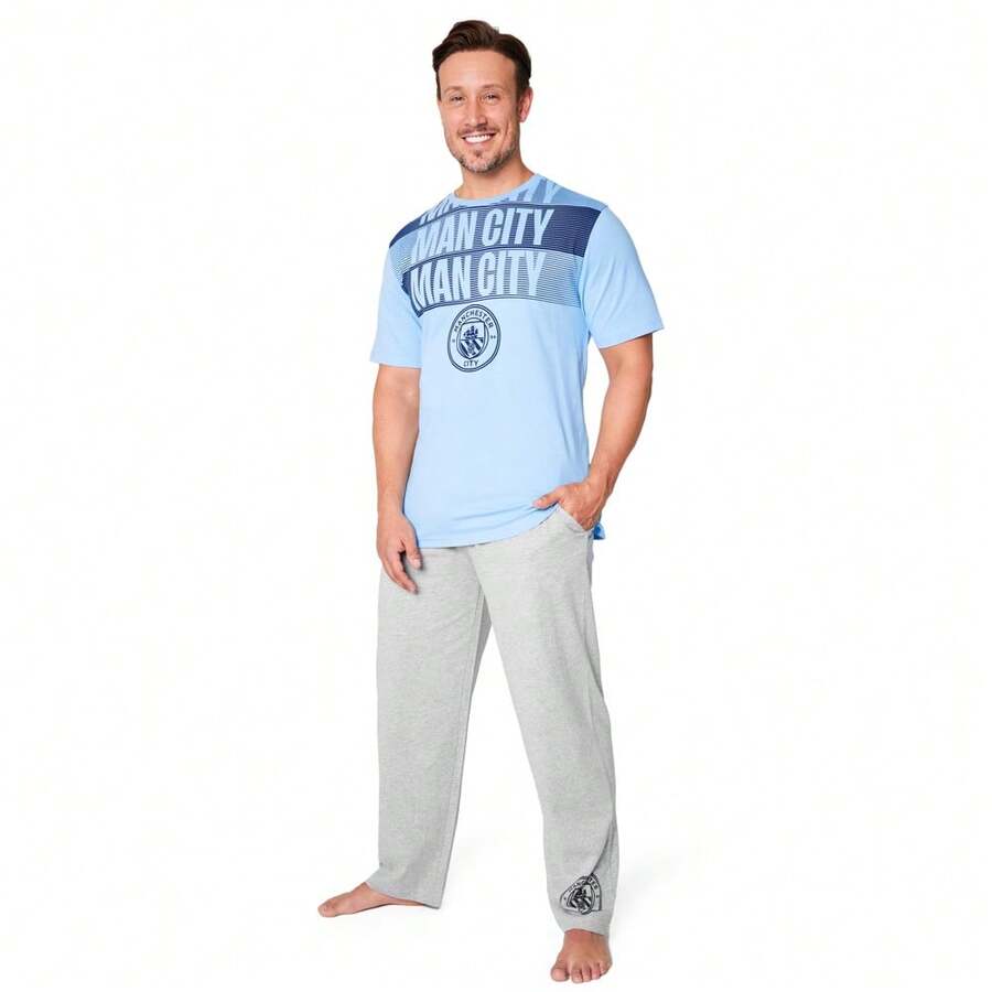 Manchester City FC Pyjama Set Nightwear T-Shirt Long Bottoms PJ Lounge Gift - Multicolor - View 1