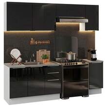 Cocina Integral Modular Luna Madesa 240cm Con Acessorios Blanco/Negro - Blanco y Negro - Ver 2