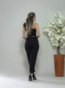 Carrot Pants With Zipper On The Leg, Tailored C3095 - 黑色 - 查看 4