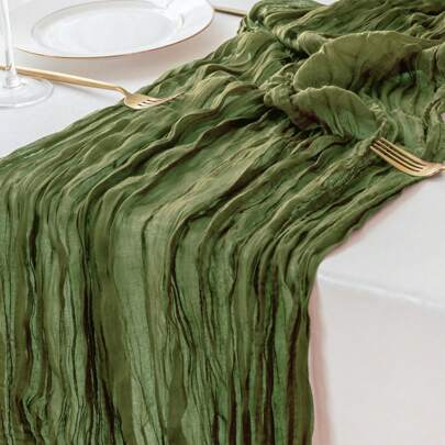 1PC Salvage Green Cheese Cloth Table Runner, Bohemian Country Style, 300cm/10ft, Suitable For Wedding Party, Baby Shower, Home Decor, Ideal For Wedding, Baby Shower, Bridal Party, Valentine's Day, Thanksgiving, Christmas, New Year, Tea Party, Anniversary, Holiday And Other Special Occasions