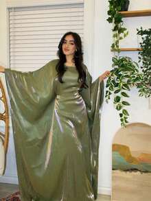 1 bucată halat de baie pentru femei, culoare solidă, satin, elegant, casual, versatil, lucios, cu panglică, talie cu mânecă tip liliac, confortabil și respirabil, potrivit pentru purtare zilnică, sărbători și ieșiri, caftan modest