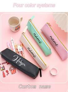 1 Pieza Estuche de lápices de gran capacidad de PU personalizado y personalizado para el almacenamiento de artículos de papelería de estudiantes de primaria y secundaria, creativo multifuncional y sencillo, de vuelta a la escuela - Multicolor - Ver 1