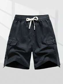 1 Pc Men's Camouflage Cargo Shorts, Outdoor Sports Cargo Style Style Multi-Pocket Shorts, Summer - Black - View 2