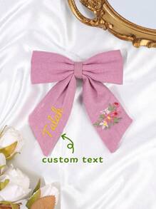1 pieza Pinza de pelo con lazo bordado personalizado para niñas, lazos de pelo bordados con nombre personalizado, pinza de pelo con lazo de flor bordado, adecuado para decoración diaria del cabello, regalo para niñas, multifuncional, ornamental, grabado, letra, elegante, lindo, colorido, kawaii, adorable, casual, único, personalizado, regalos para bebés, lindos, familia, amigos, hija, hijo, ella, para el Día del Niño, vacaciones de primavera