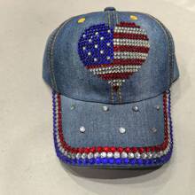 Patriotic Baseball Caps For Women Sparkle Rhinestone Heart Trucker Hats Adjustable Dad Hats Presents - Blue - View 2