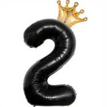 1 Set 32-Inch Black Crown & Number Foil Balloons, Suitable For Birthday, Anniversary Decoration