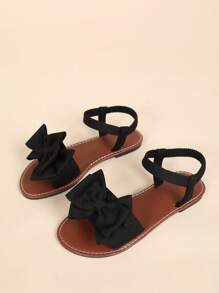 宽版 Mosoct 2025 新款纯黑色蝴蝶结经典时尚舒适露趾可调节后带室内户外适合度假散步可转换女士平底凉鞋 - 黑色 - 查看 4