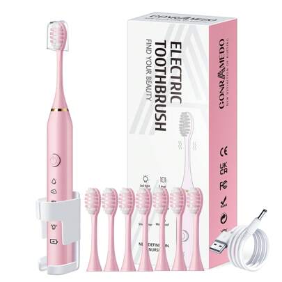 1PC Electric Toothbrush With 8 Replaceable Toothbrush Heads, A Wall-Mounted Bracket And A Dust Cover, USB Charging, 5-Speed Intelligent Cleaning Mode, Toothbrush Body, 7-Level Waterproof, Personal Oral Care Equipment Power Toothbrush, Suitable For Travel, Business Trips And Home Use, Gift Box Packaging For Men And Women