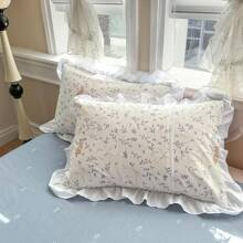 Vclife Queen Comforter Set White Blue Girls Romantic Ruffle Comforter With 2 Pillow Shams Vintage Cozy Bed Comforter Set For All Seasons - Chăn in sợi hóa học - chú thỏ đáng yêu - Xem 3