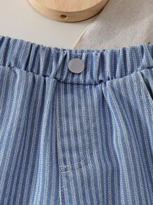 2pcs Toddler Boys Casual Crew Neck Patchwork Top + Striped Long Pants Set - White - View 6